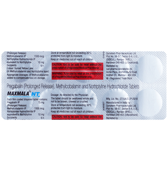 Maxmala NT 75mg/10mg/1500mcg Tablet thumbnail 3